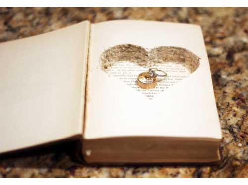 Los anillos de boda en un libro